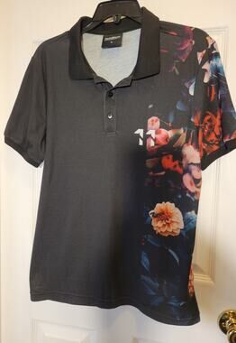 Fresh Hoods Vintage Flowers 11 Black Polo Sz. S
